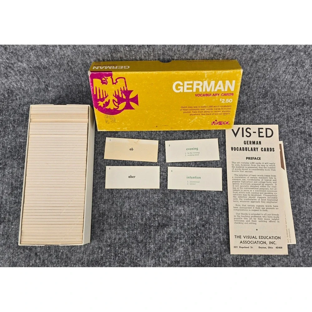 Vintage Vis-Ed German Vocabulary Cards Yellow 1000 Cards Educational School 60s